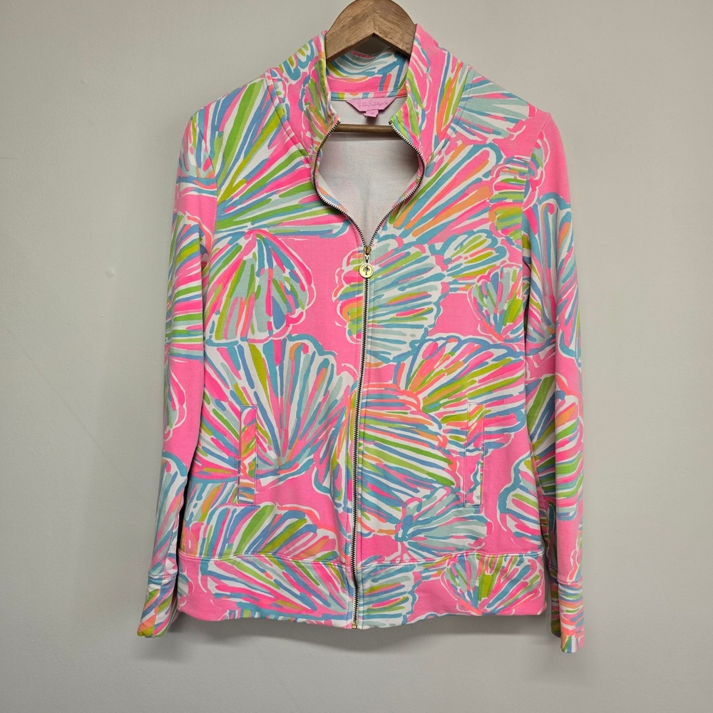Lilly Pulitzer Reagan Zip-Up Jacket Womens Medium Pink Seashell Coastal Preppy